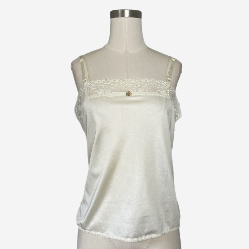Vintage Leggs Lingerie NWT cream floral lace trim cami rosette cottagecore S